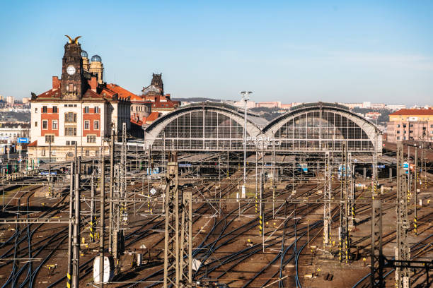 istock Praha hlavni nadrazi train station from top view 1177394428