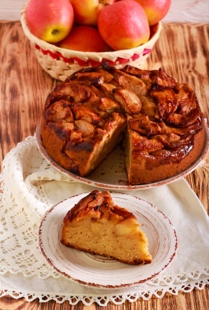 istock Spicy apple cake, sliced and served 1177395086