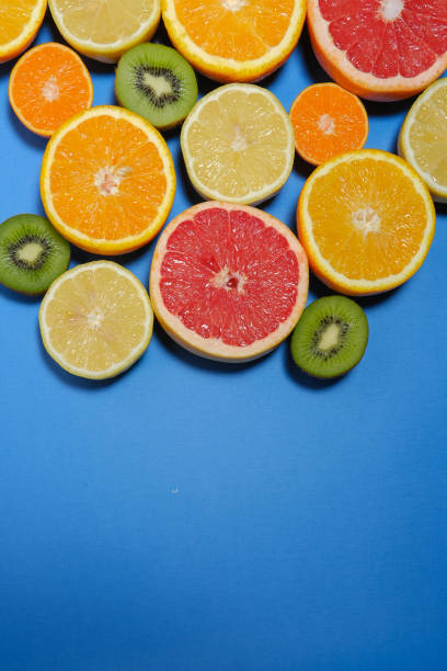 istock Fresh summer fruits on blue background. 1177396513