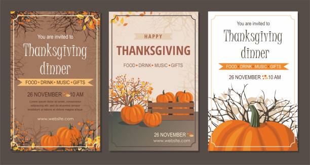 ilustrações, clipart, desenhos animados e ícones de ajuste cartões e convites da acção de graças com abóbora. - thanksgiving pumpkin autumn october