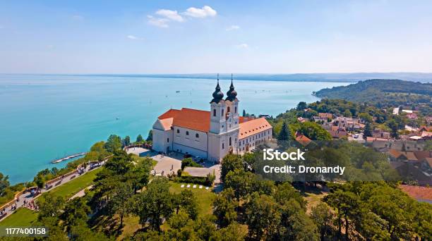 Aerial Image Of The Tihany Abbey Stock Photo - Download Image Now - Lake Balaton, Hungary, Lake