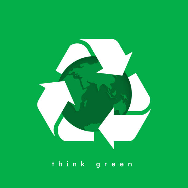 ilustraciones, imágenes clip art, dibujos animados e iconos de stock de flechas vectoriales de reciclaje con el planeta tierra. - símbolo de reciclaje