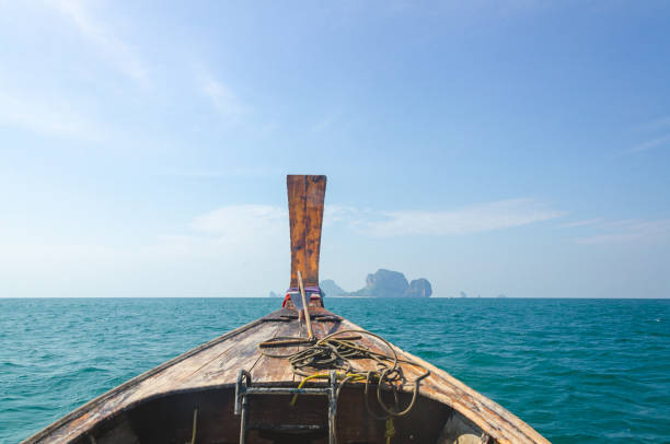 Andaman sea with long tail boat tropical island