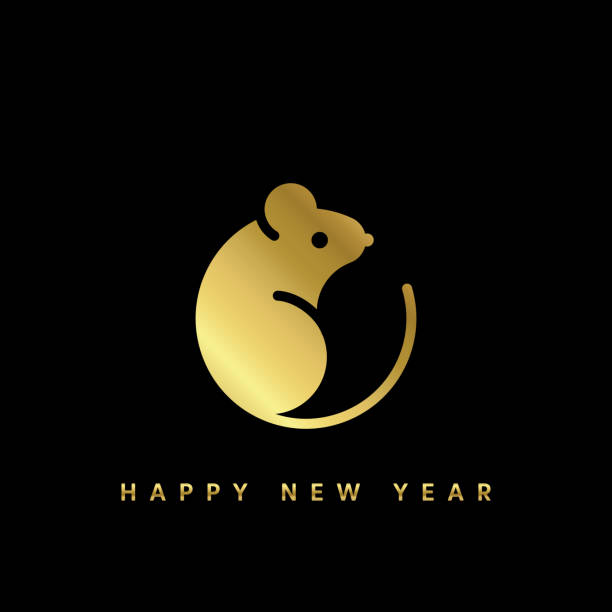 Happy New Year 2020 lgold ogo text design. Vector gold rat Happy new year card for 2020 with rat icon. Seasonal holiday flyer, greetings and invitations cards and christmas themed congratulations and banners. rodent bedding stock illustrations