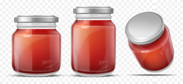 sos pomidorowy w szklanym słoiku realistyczny wektor - tomato sauce jar stock illustrations