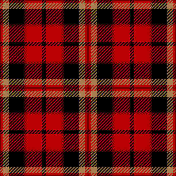 Red And Black Tartan Plaid Seamless Pattern Background Red, black and brown traditional tartan plaid seamless pattern background. scottish culture stock illustrations