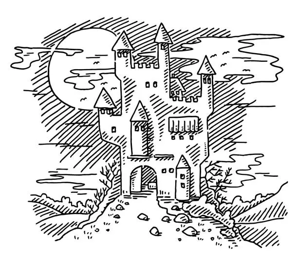 Vector illustration of Haunted Castle Drawing