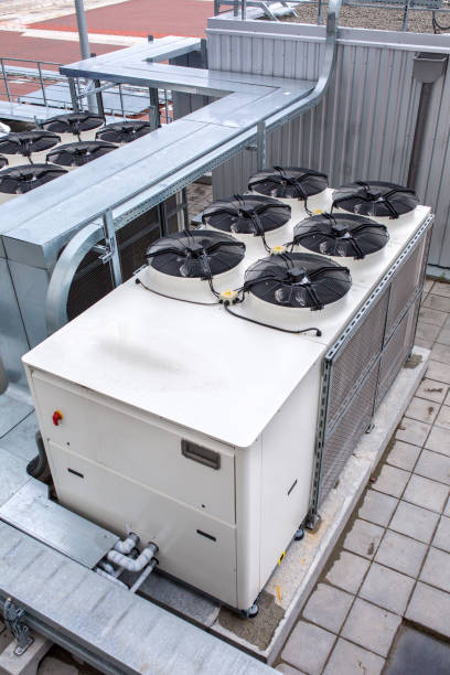 istock External infrastructure of the microclimate support system at a large industrial site. Air pipelines inlet and exhaust. Fans and air conditioning. Systems of control of pressure, humidity, temperature 1177409430