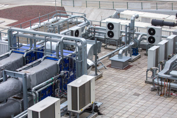 istock External infrastructure of the microclimate support system at a large industrial site. Air pipelines inlet and exhaust. Fans and air conditioning. Systems of control of pressure, humidity, temperature 1177410002