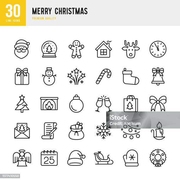 Christmas Thin Line Vector Icon Set Pixel Perfect Set Contains Such Icons As Santa Claus Christmas Gift Reindeer Christmas Tree Snowflake Stock Illustration - Download Image Now