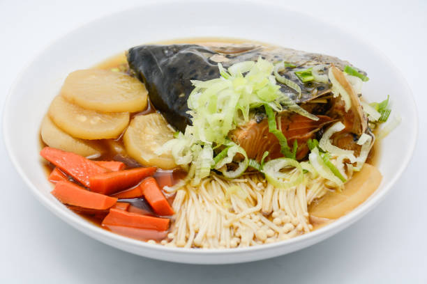 istock Soup Salmon in soy source with vegetables, Japanese foods 1177410906