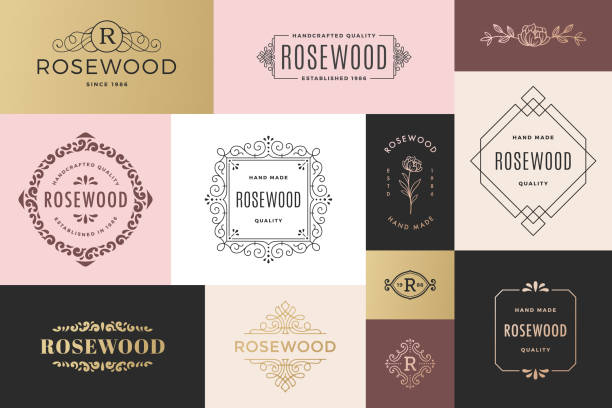 Modern Frames and Logos Collection of modern retro frames with swirls and flowers. Logo templates. insignia illustrations stock illustrations