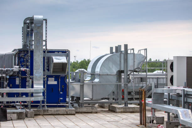 istock External infrastructure of the microclimate support system at a large industrial site. Air pipelines inlet and exhaust. Fans and air conditioning. Systems of control of pressure, humidity, temperature 1177411480