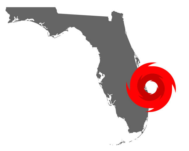 florida haritası ve kasırga sembolü - hurricane florida stock illustrations