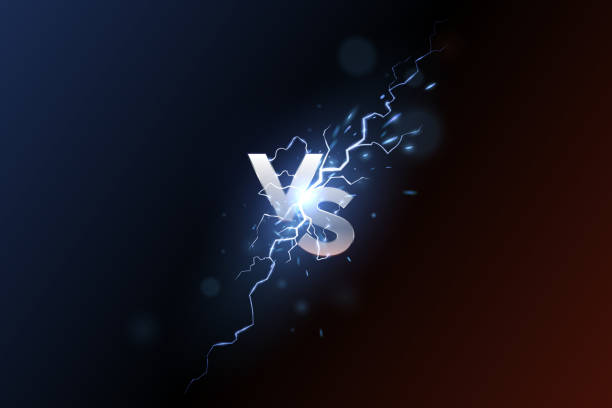 Versus banner with blue sparkling lightning Versus banner with blue sparkling lightning in vector confrontation stock illustrations
