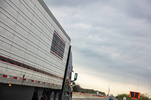 istock Truck on a highway in US, closeup side view 1177417903
