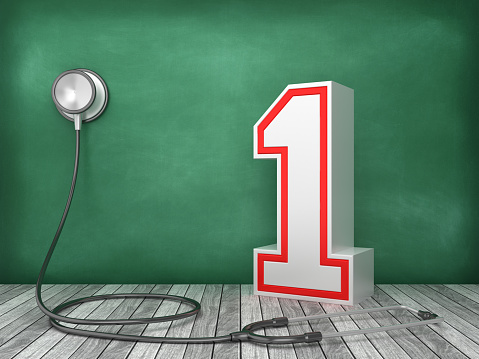 Stethoscope with Number 1 on Chalkboard Background - 3D Rendering