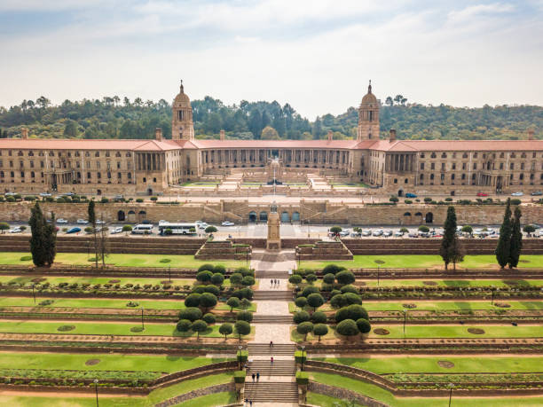 Aerial view of Nelson Mandela Garden and Union Buildings, Pretoria, South Africa Aerial view of Nelson Mandela Garden and Union Buildings, house of Government and President of South Africa, Pretoria union buildings stock pictures, royalty-free photos & images