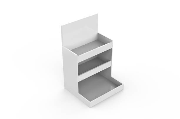 istock Display cardboard counter shelf holder box, POS POI blank empty mock Up template on isolated white background, 3d illustration 1177426045