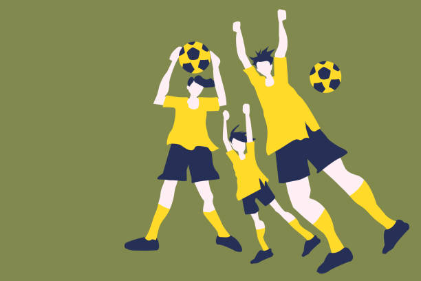 junge jungs jubeln mit fußball - soccer soccer player people ecstatic stock-grafiken, -clipart, -cartoons und -symbole