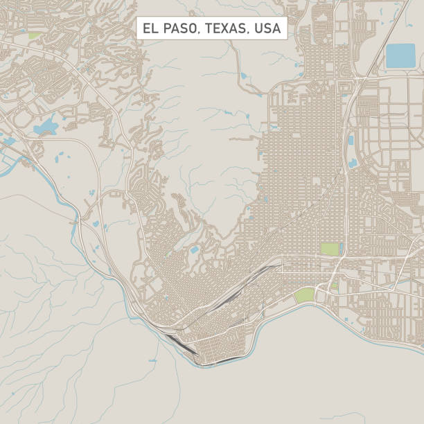 illustrazioni stock, clip art, cartoni animati e icone di tendenza di mappa di el paso texas us city street - rio grande illustrations