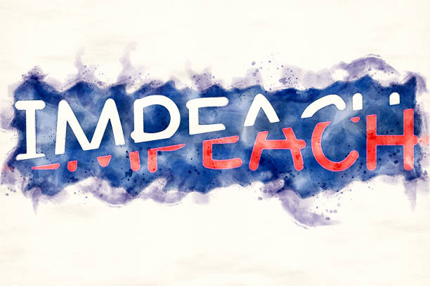 illustration of blue and white letters with the word impeach in watercolors illustration of blue and white letters with the word impeach in watercolors impeachment stock illustrations