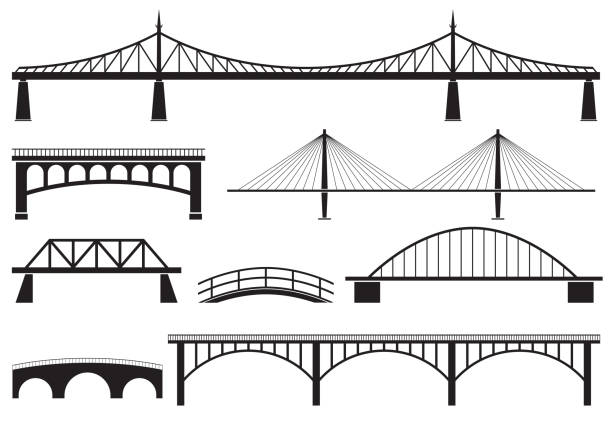 ブリッジアイコンセット。異なる橋のシルエット。ベクトルイラスト。 - suspension railway点のイラスト素材／クリップアート素材／マンガ素材／アイコン素材