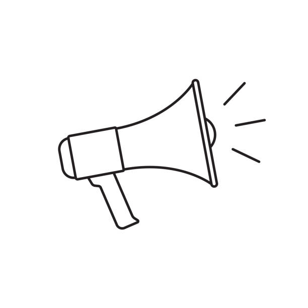ilustrações de stock, clip art, desenhos animados e ícones de megaphone outline icon. loud speaker or bullhorn symbol. vector illustration. - 6646