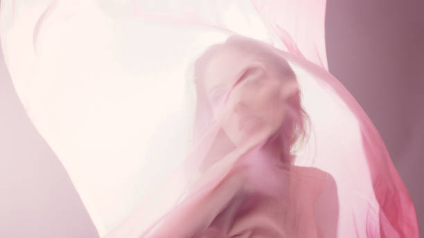 istock Smooth skin care concept. Woman enjoying silk. Hiding 1177433064