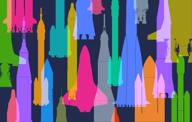 Space Rockets Colourful silhouettes of Space Rockets for Science or business start up theme rocketship silhouettes stock illustrations