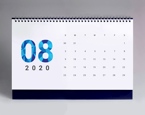 Simple desk calendar for August 2020