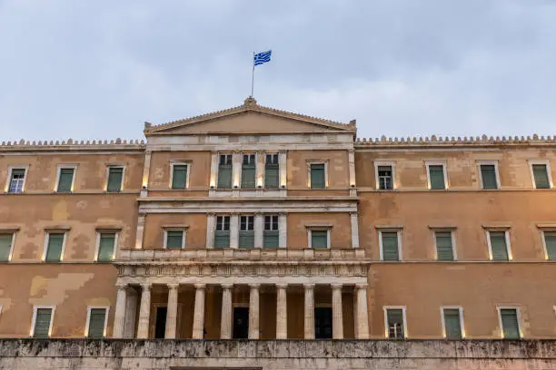 Facade of the Hellenic Parliament in Athens, Greece