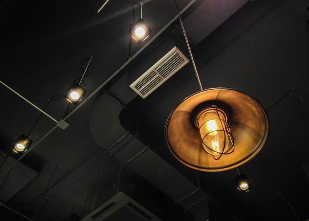 istock The lantern with lamp hang from ceiling of modern building as background 1177437723