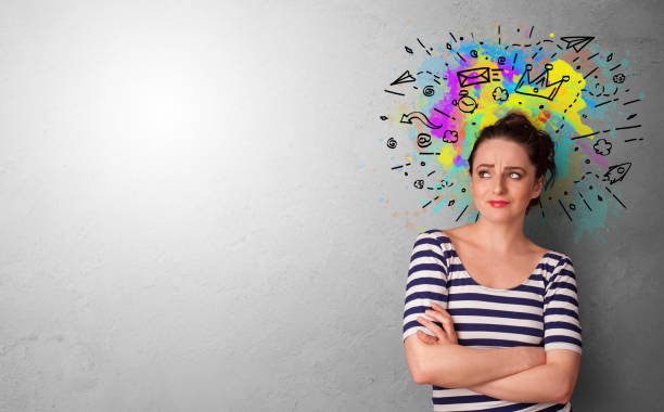 istock Business person with drawn icons 1177440098