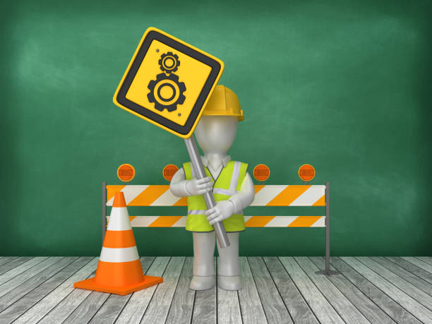 istock GEARS Road Sign Construction Site on Chalkboard Background - 3D Rendering 1177446403