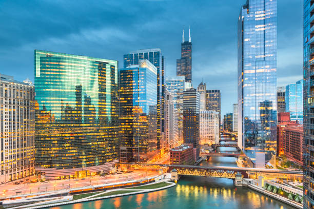 istock Chicago, Illinois USA skyline over the river 1177446619