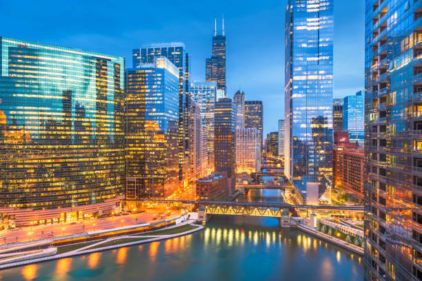 istock Chicago, Illinois USA skyline over the river 1177448656
