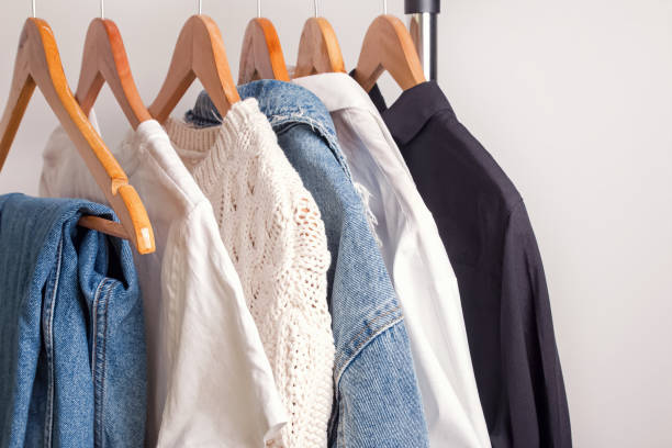 istock Woman minimalist wardrobe in white and denim 1177449141