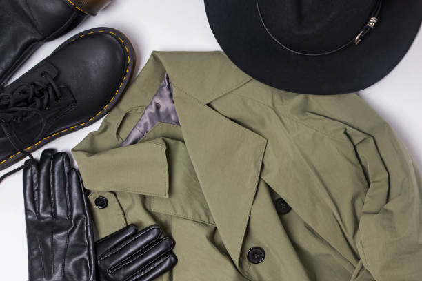 istock Trench coat, hat, gloves and boots top view 1177450929