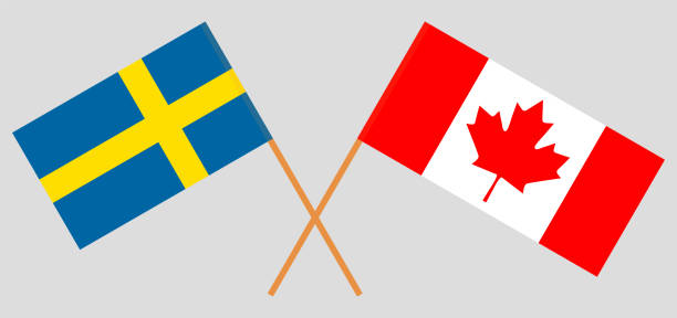 istock Sweden and Canada. Crossed Swedish and Canadian flags 1177451613