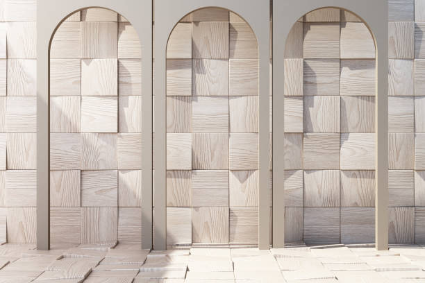 istock Wooden arch with wooden pattern background and floor. 3d rendering 1177454658