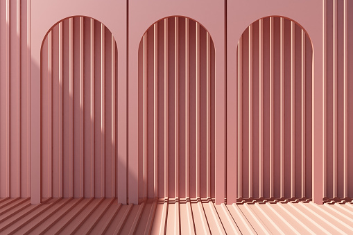 Arch with pink pastel metal sheet. 3d render