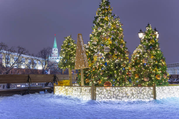 istock Christmas (New Year holidays) decoration in Moscow (at night), Russia-- Manege Square near the Kremlin 1177458497