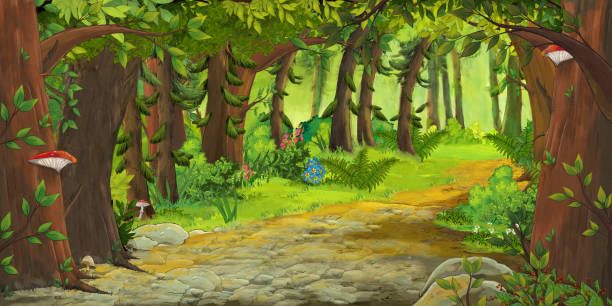 istock cartoon summer scene with meadow in the forest 1177460511