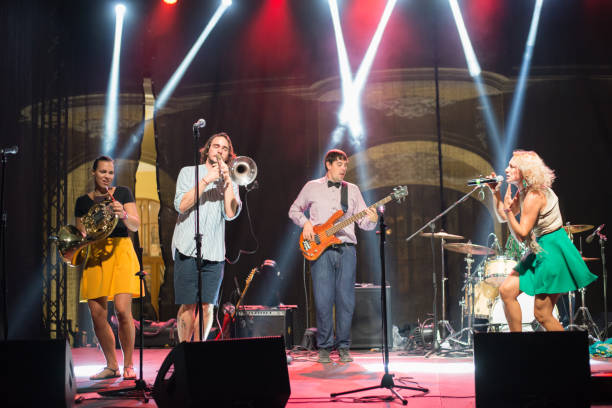 istock Rock group playing on the concert 1177462565
