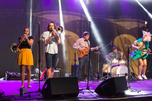 istock Rock group playing on the concert 1177462597