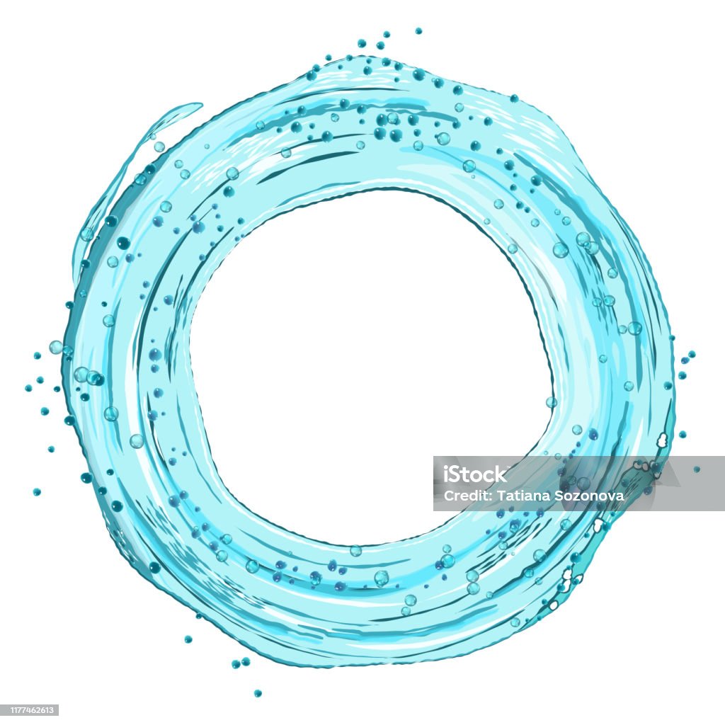 Splash Blue Rounded Round Sky Blue Water Splash With Air Droplets Isolated On White ...