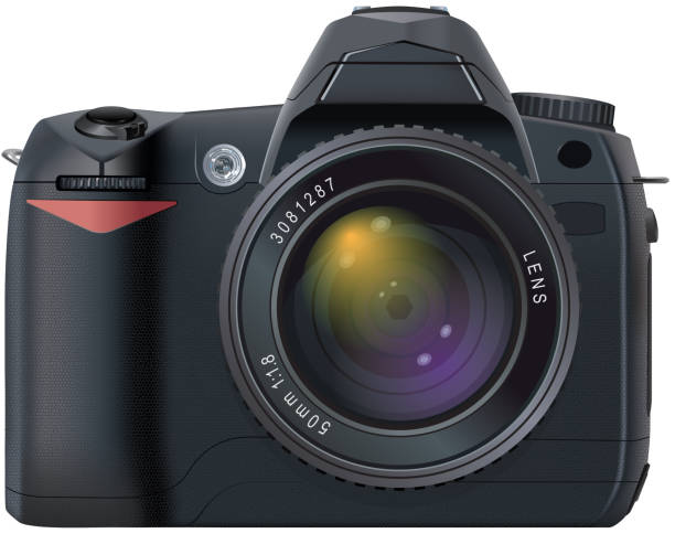 istock Illustration of the front view of a DSLR camera with 50 mm prime lens. 1177466392