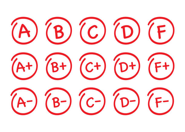 Grade results set. Hand drawn vector grade in red circle. Vector illustration. Grade results set. Hand drawn vector grade in red circle. Vector stock illustration. successful pass mark stock illustrations