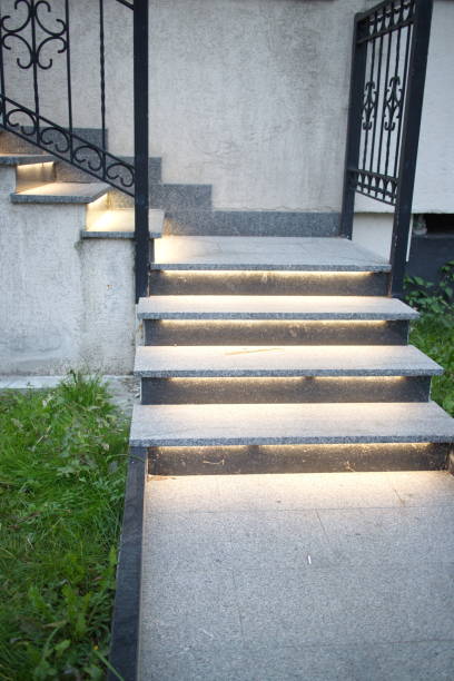 istock Exterior staircase with lighting in the house 1177467765